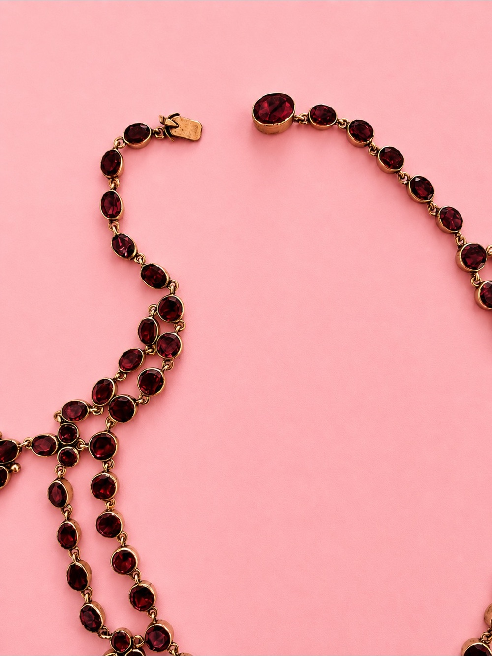Vintage 10K Gold and Garnet Bezel Set Necklace - Picture 3 of 7
